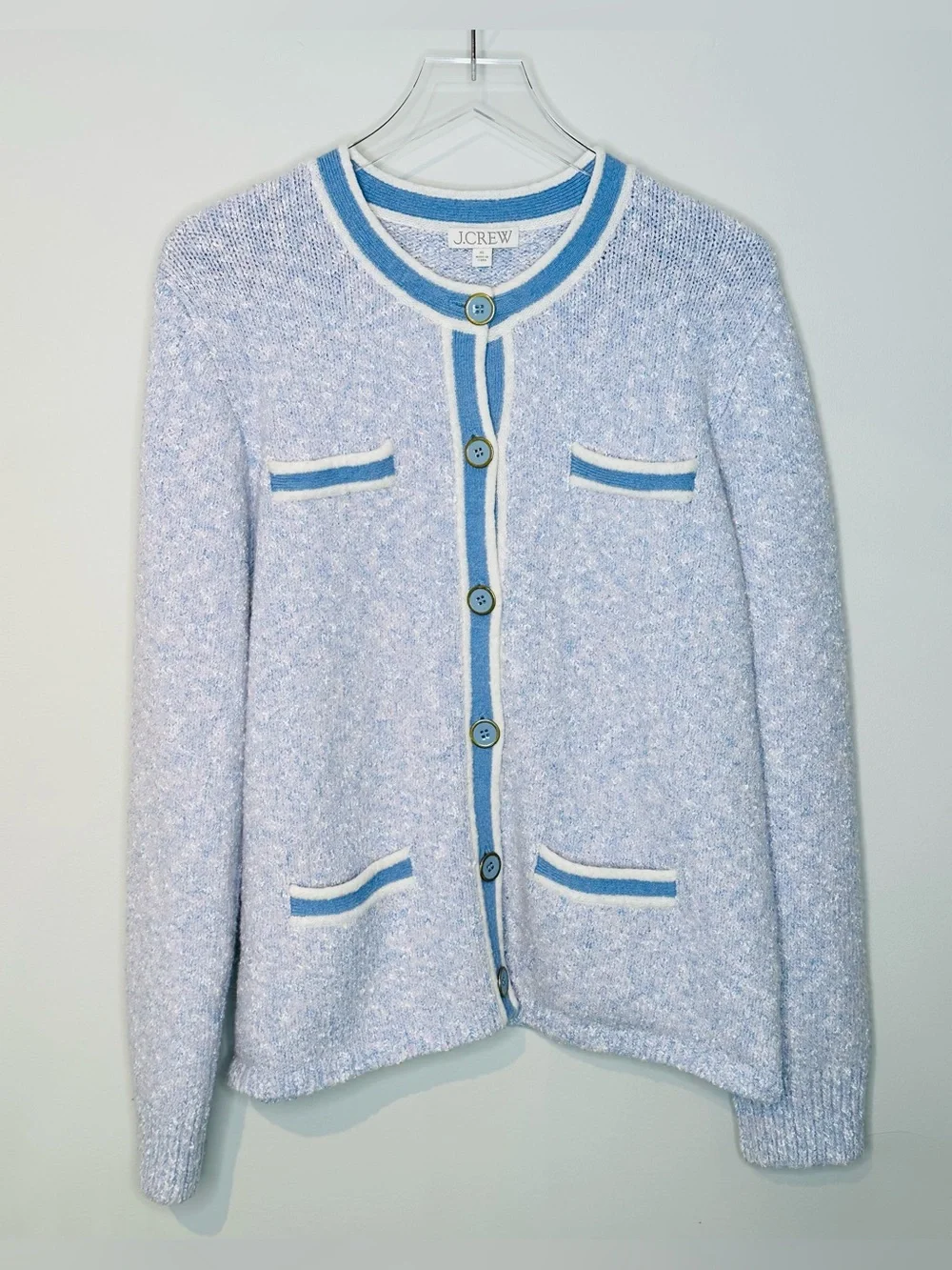 J. Crew Marled Lilac Blue Seascape White Knit Sweater Lady Jacket
